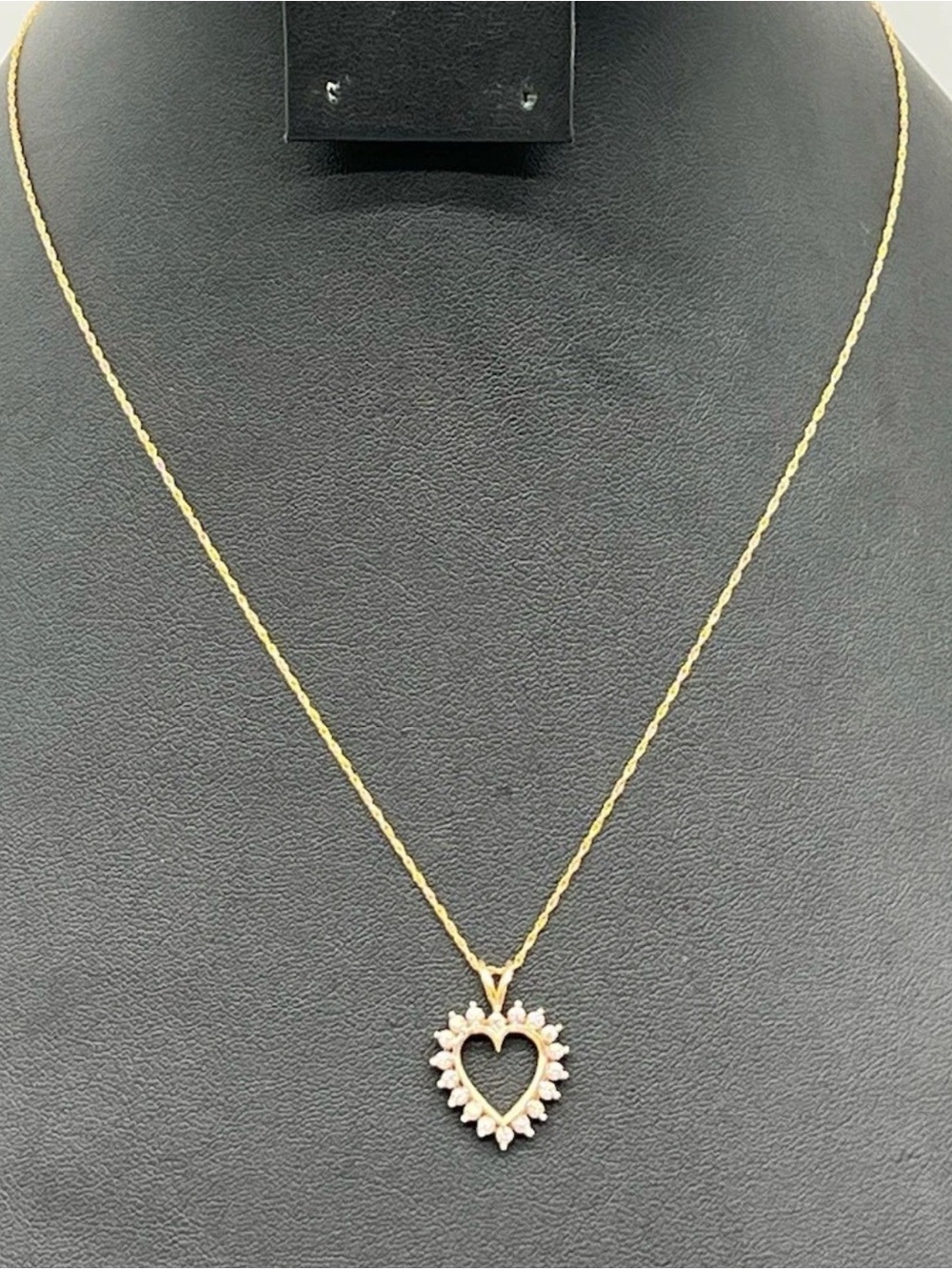 10K Yellow Gold Heart Necklace with Diamond Accents on 18” Chain